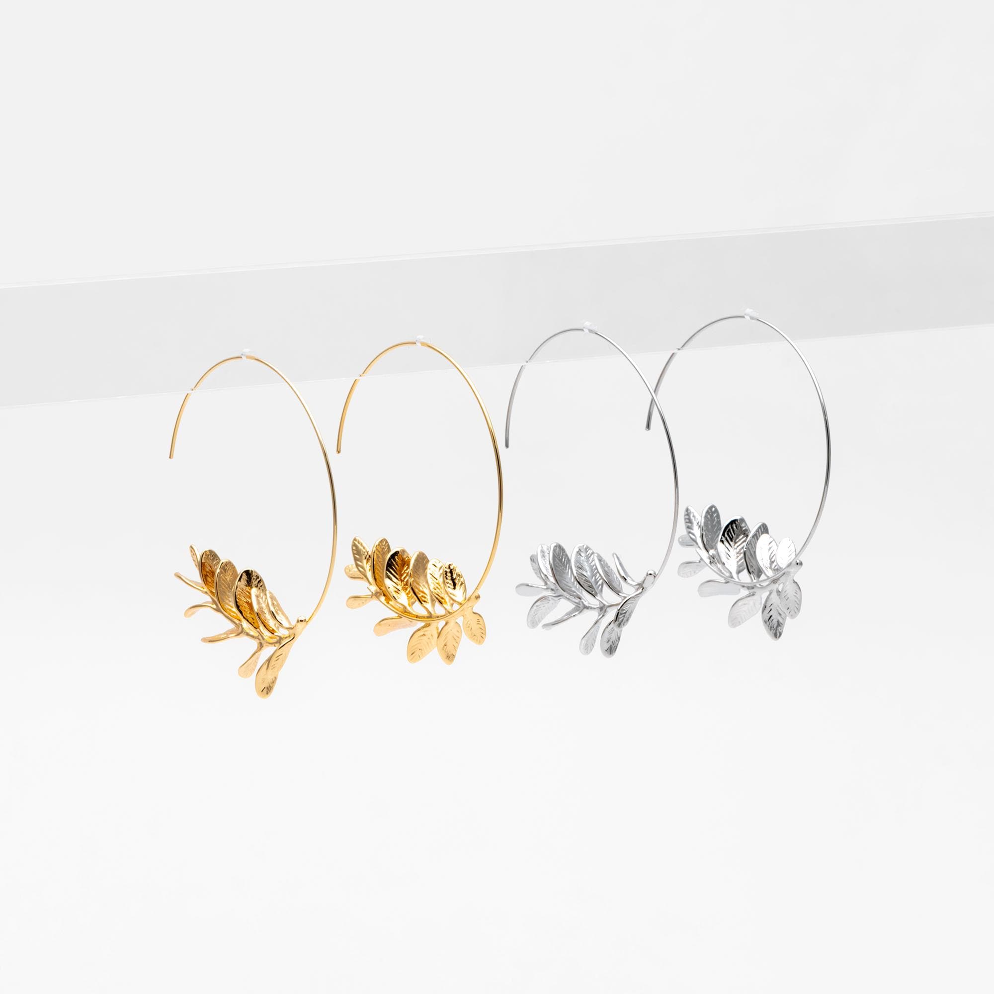 4pcs Gold/ Silver Tone Leaf Ear Hooks, Dainty Branch Earring (GB-4653)
