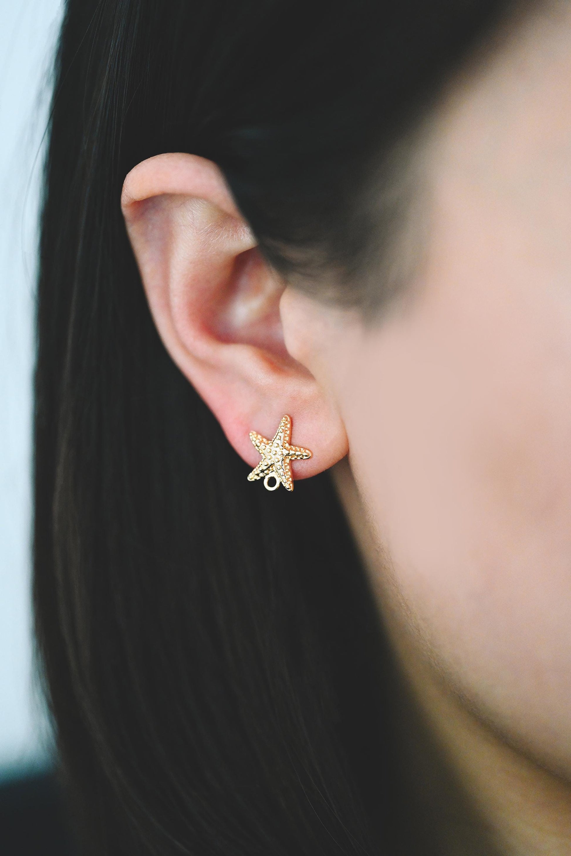 10pcs Gold Starfish Earring with Loop, Real Gold Plated Brass Star Stud Earrings (#GB-2189)