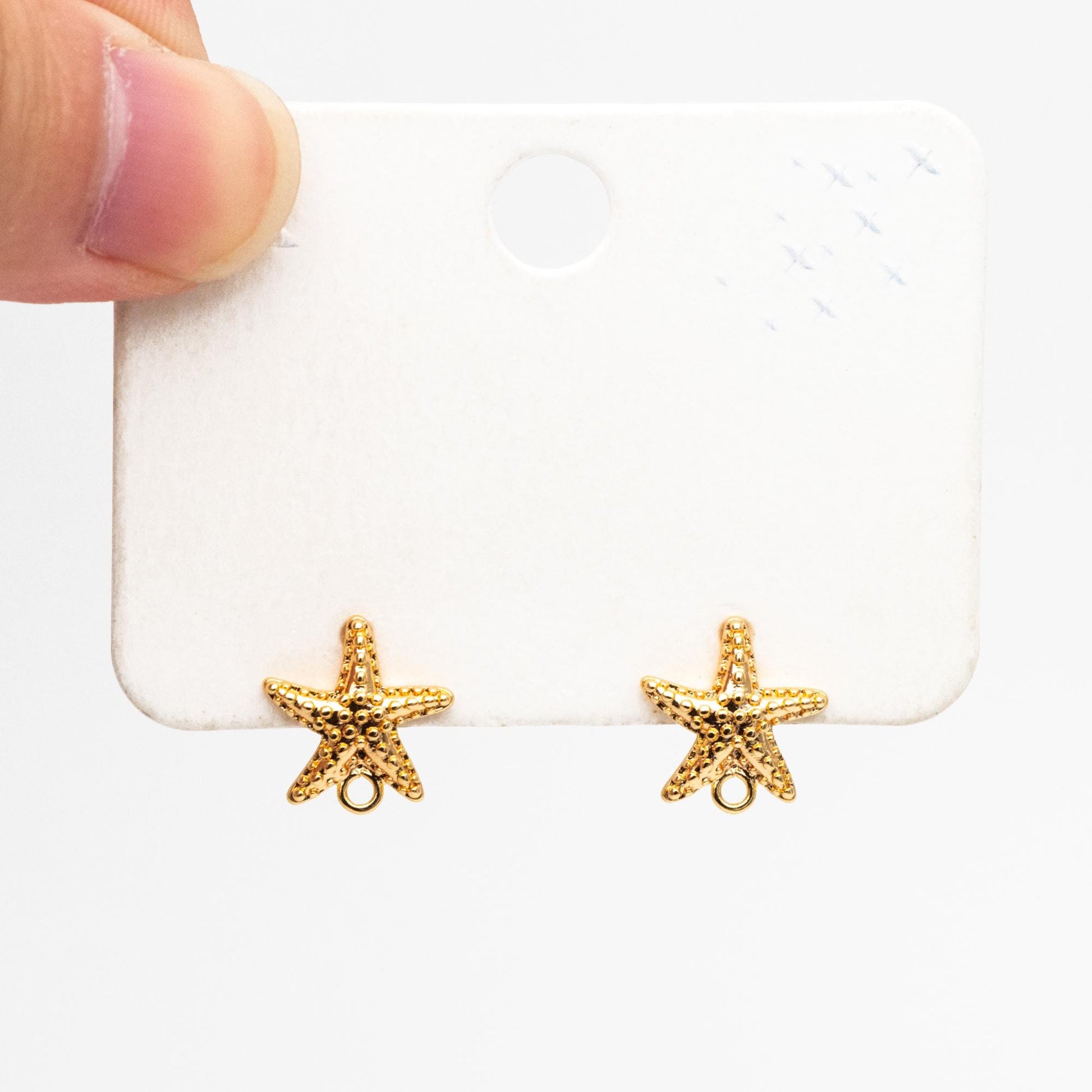 10pcs Gold Starfish Earring with Loop, Real Gold Plated Brass Star Stud Earrings (#GB-2189)