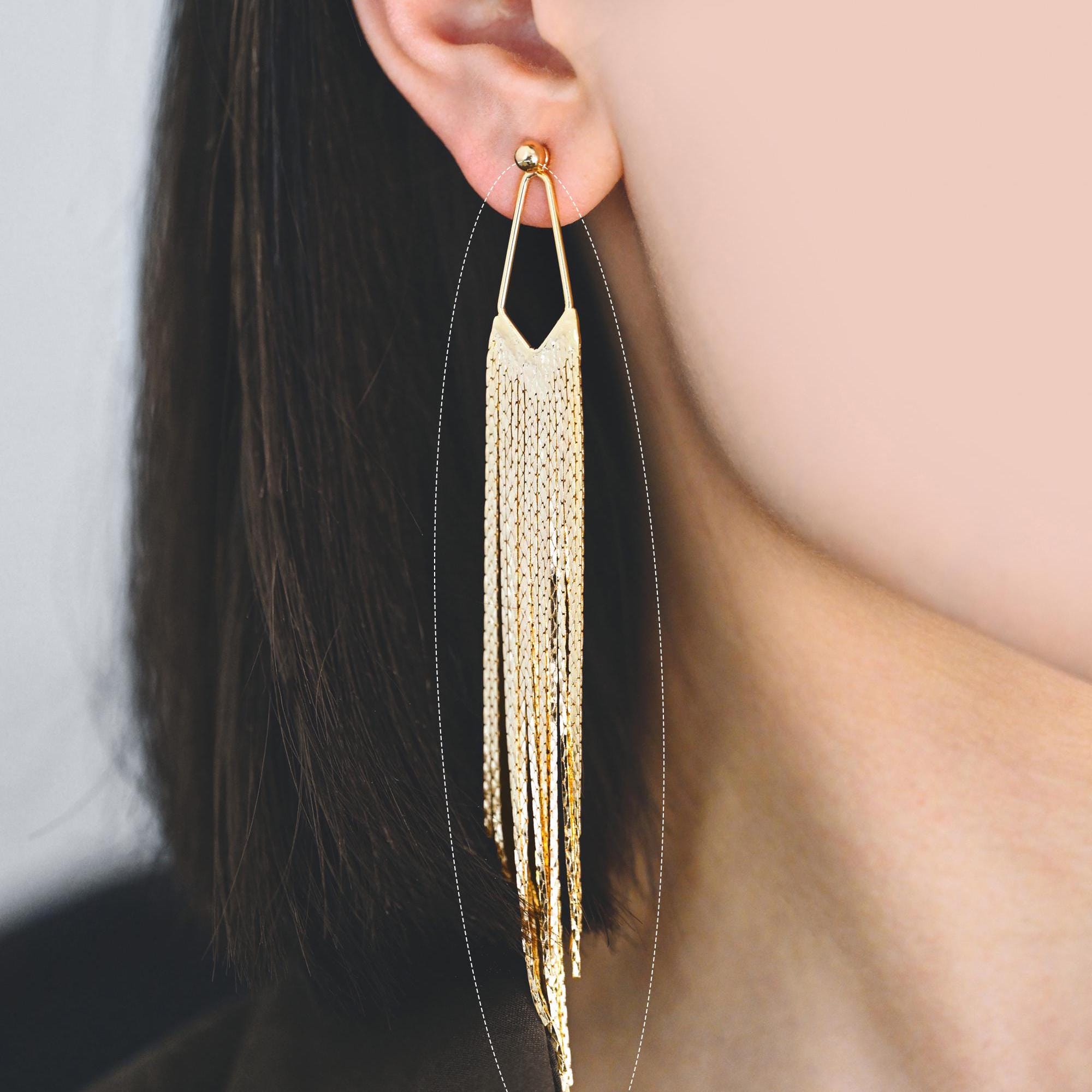 4pcs Gold/ Silver Tone Chain Long Tassels, 18K Gold/ Rhodium plated Brass Tassel, Earring Charm Pendants (GB-945)