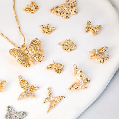 4pcs Delicate Butterfly Charms for Jewelry Making, Gold plated Butterfly Pendants (GB-3561)