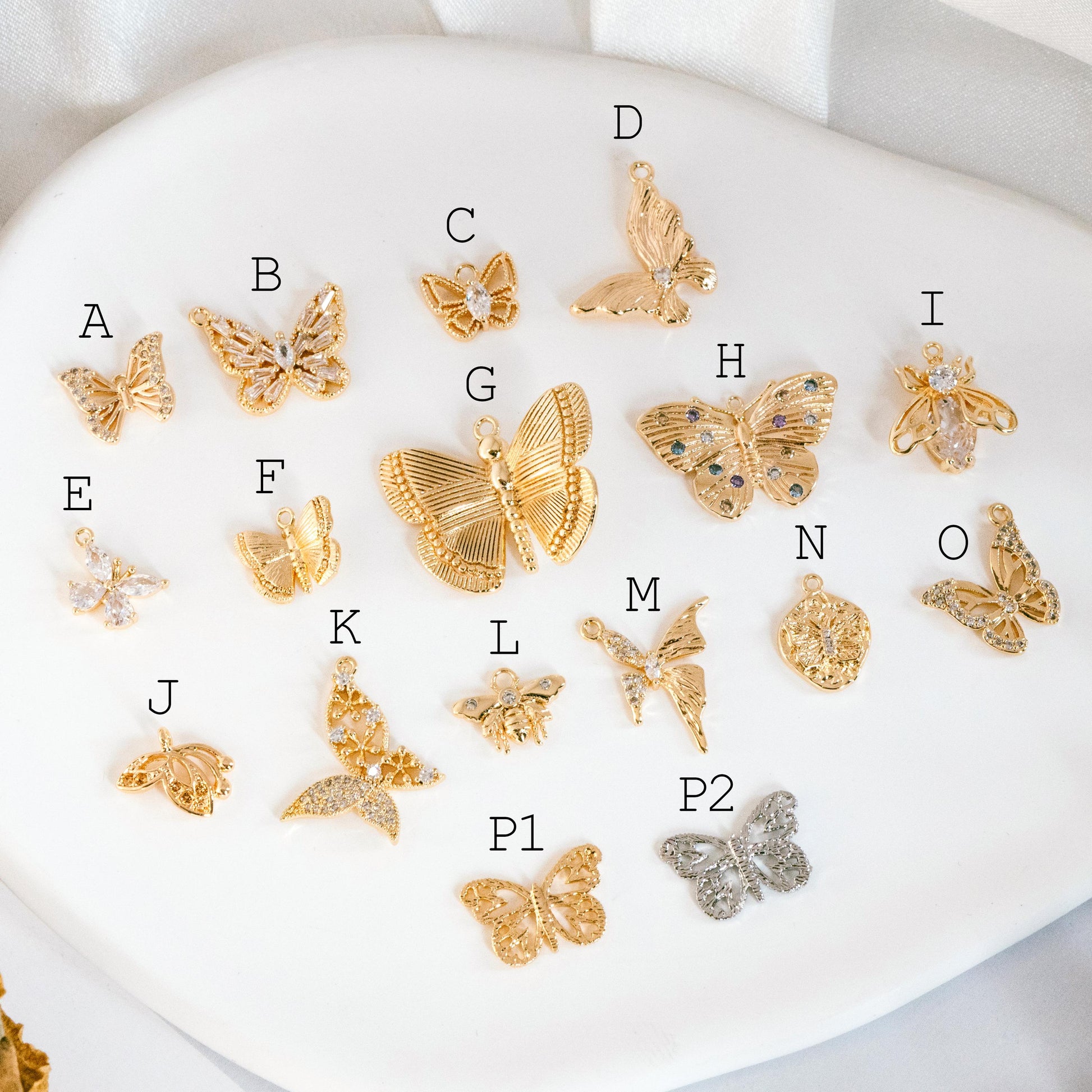 4pcs Delicate Butterfly Charms for Jewelry Making, Gold plated Butterfly Pendants (GB-3561)