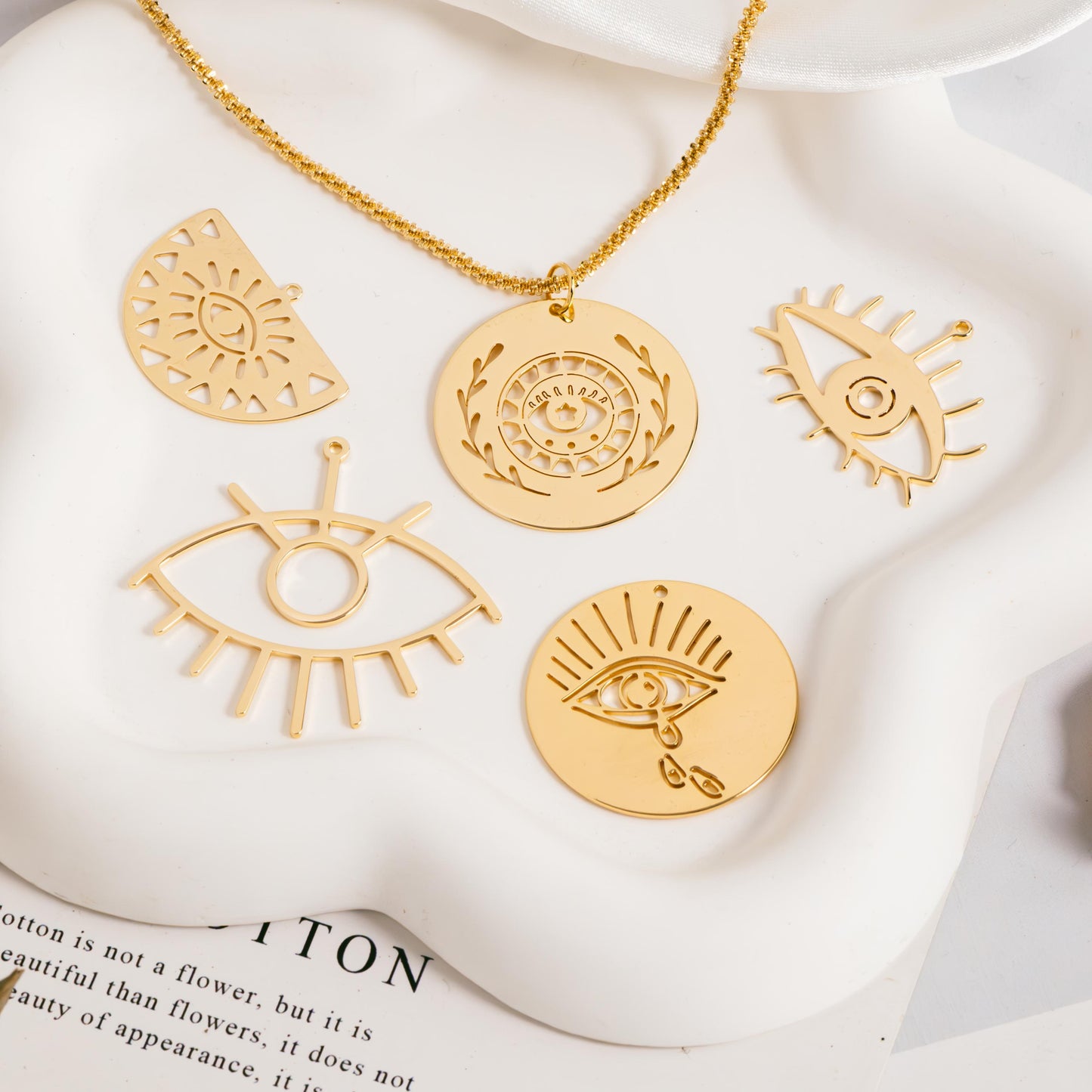 4pcs Gold Evil Eye Charm, 18K Gold plated Brass Eye Pendants (GB-1435)