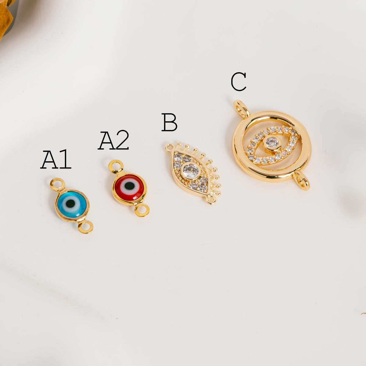10pcs Gold Evil Eye Connectors, Evil Eye Pendant, Evil Eye Charms, Earring Finding (GB-1999)