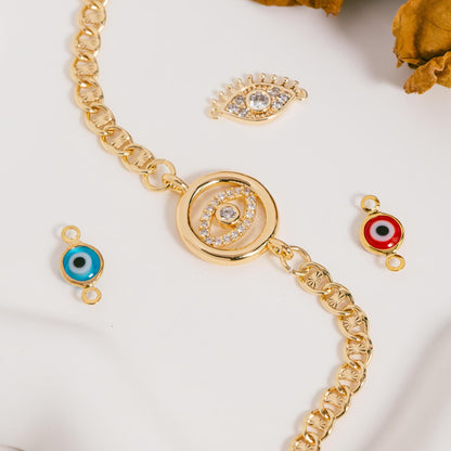 10pcs Gold Evil Eye Connectors, Evil Eye Pendant, Evil Eye Charms, Earring Finding (GB-1999)