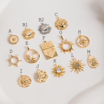 4pcs Gold Sun Charms , 18K Gold plated Brass, Sun Pendants Wholesale (GB-1311)