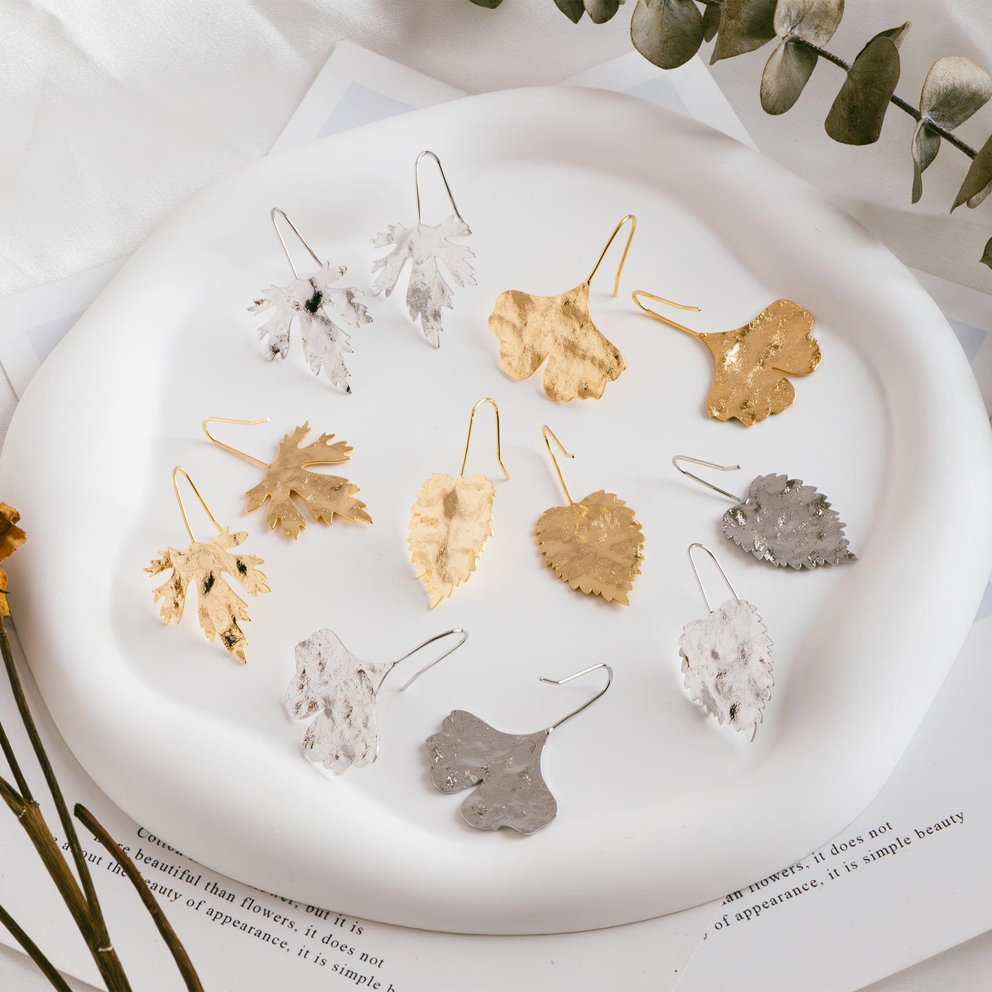 4pcs Gold/ Silver Tone Leaf Ear Hooks, Simple Earwires Earring Components (GB-3323)