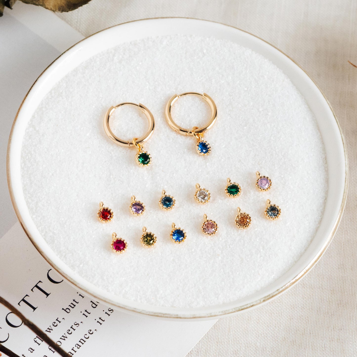 10pcs Gold Plated Round CZ Charms: Mini Cubic Zirconia Coin Pendant 4x6mm (GB-565)