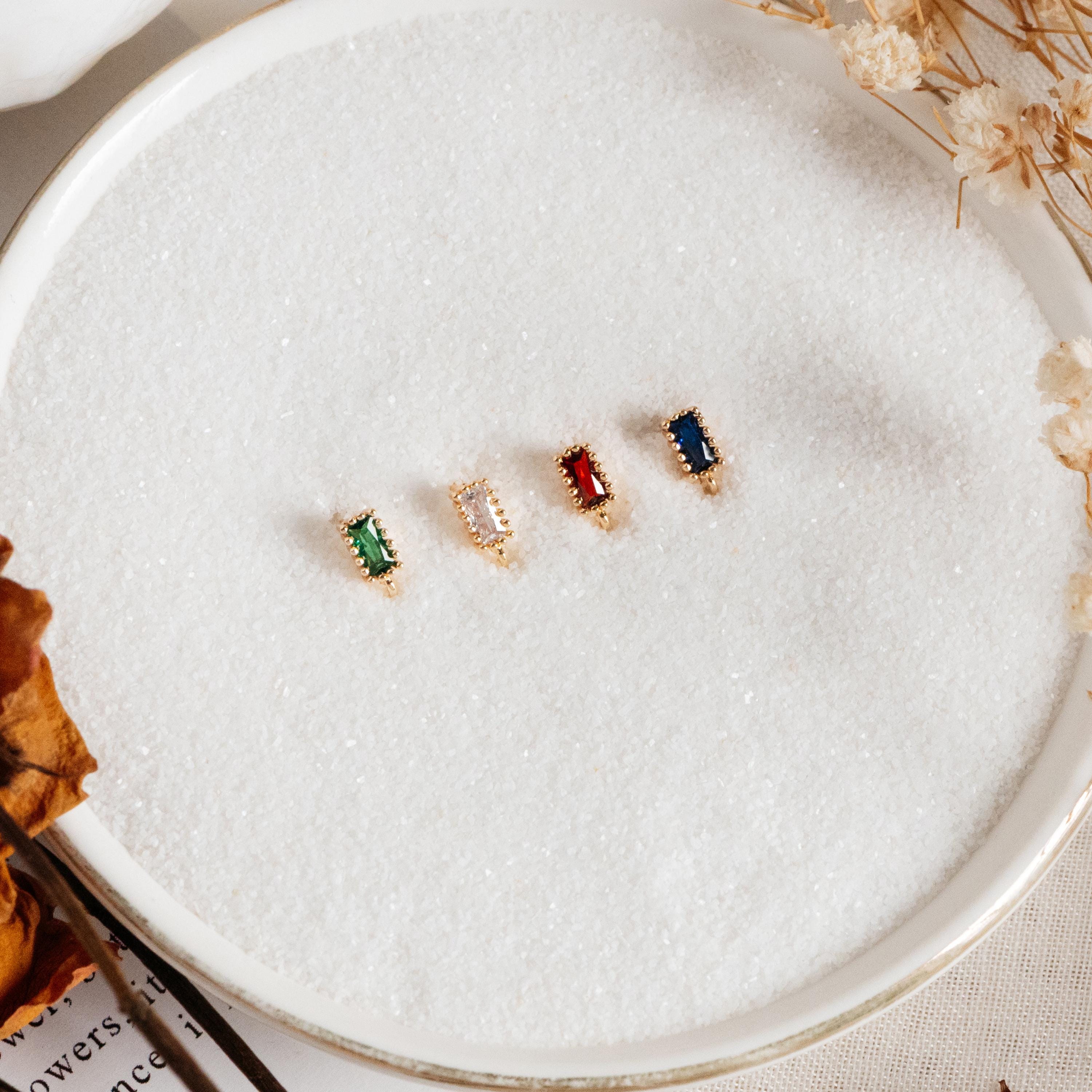 10pcs CZ Pave Rectangle Earring Stud with Loop, Emerald, Clear, Red, Blue, Geometric Earring Findings (#GB-2100)