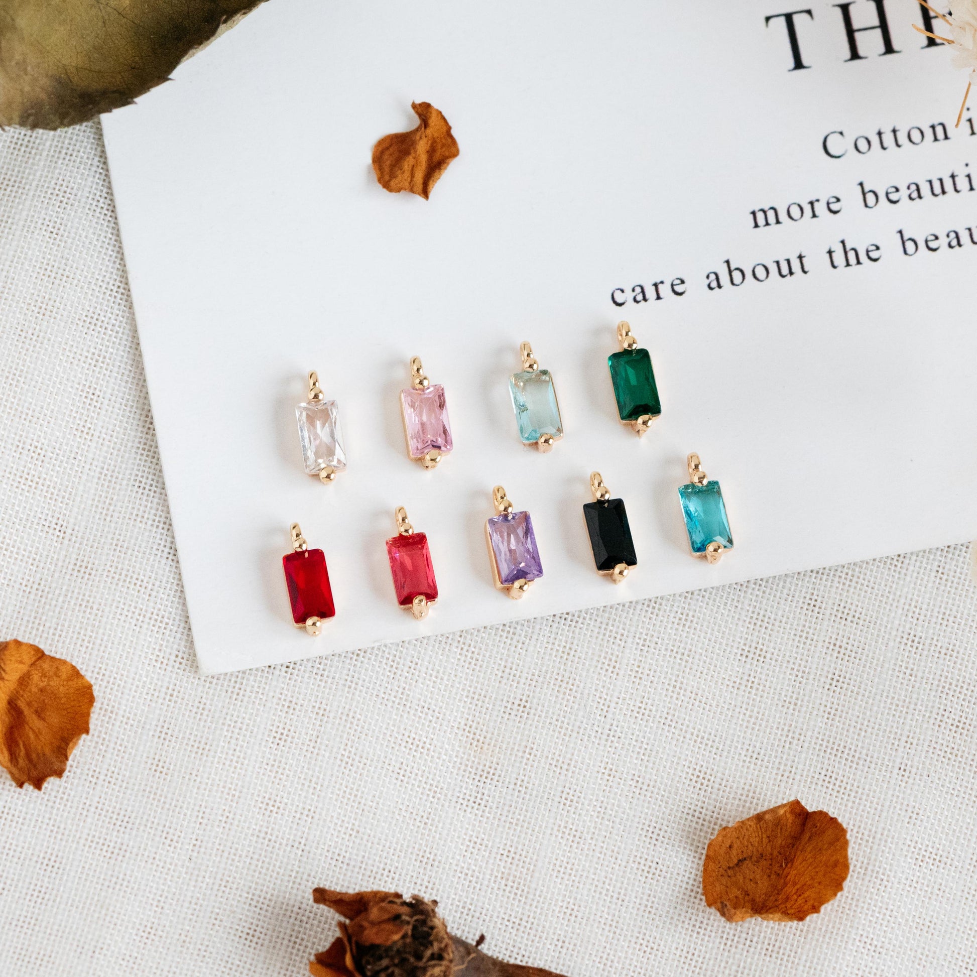 10pcs Glass Pave Gold Rectangle Charm, Earring Findings, Jewelry Making, Jewelry Supplies (GB-3126)