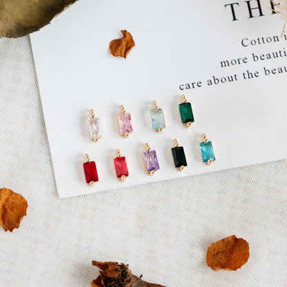 10pcs Glass Pave Gold Rectangle Charm, Earring Findings, Jewelry Making, Jewelry Supplies (GB-3126)