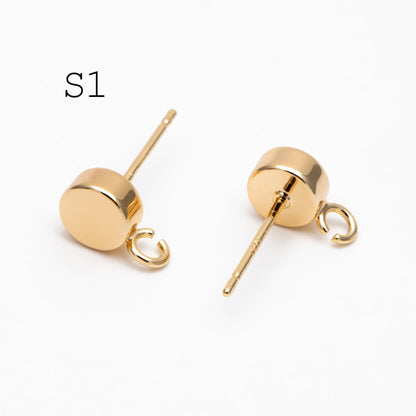 10pcs Gold / Rhodium / Rose Gold plated Brass Coin Stud Earring, Round Coin Ear Post with Loop (GB-656)
