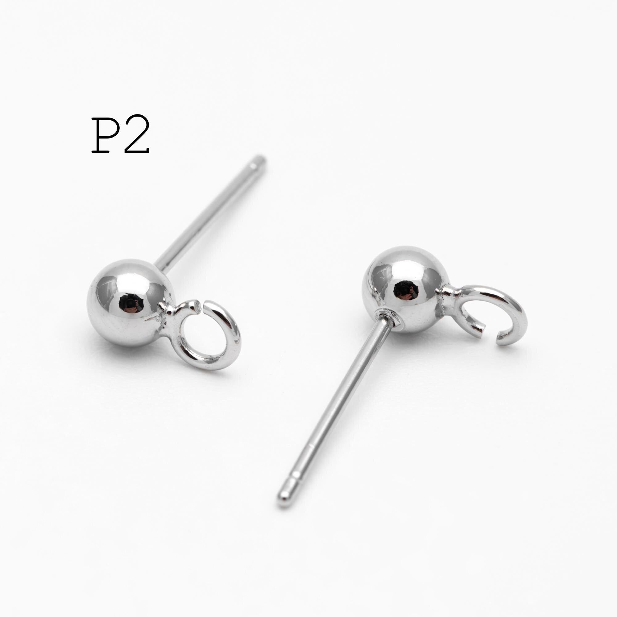 20pcs Gold/ Rhodium plated Brass Stud Earring, Ball Ear Posts with Open Ring/ Loop, 4mm Ball Size (GB-1501)