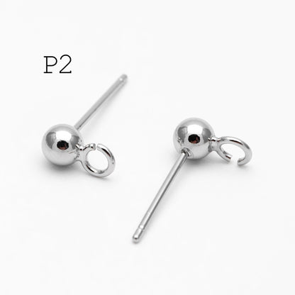 20pcs Gold/ Rhodium plated Brass Stud Earring, Ball Ear Posts with Open Ring/ Loop, 4mm Ball Size (GB-1501)