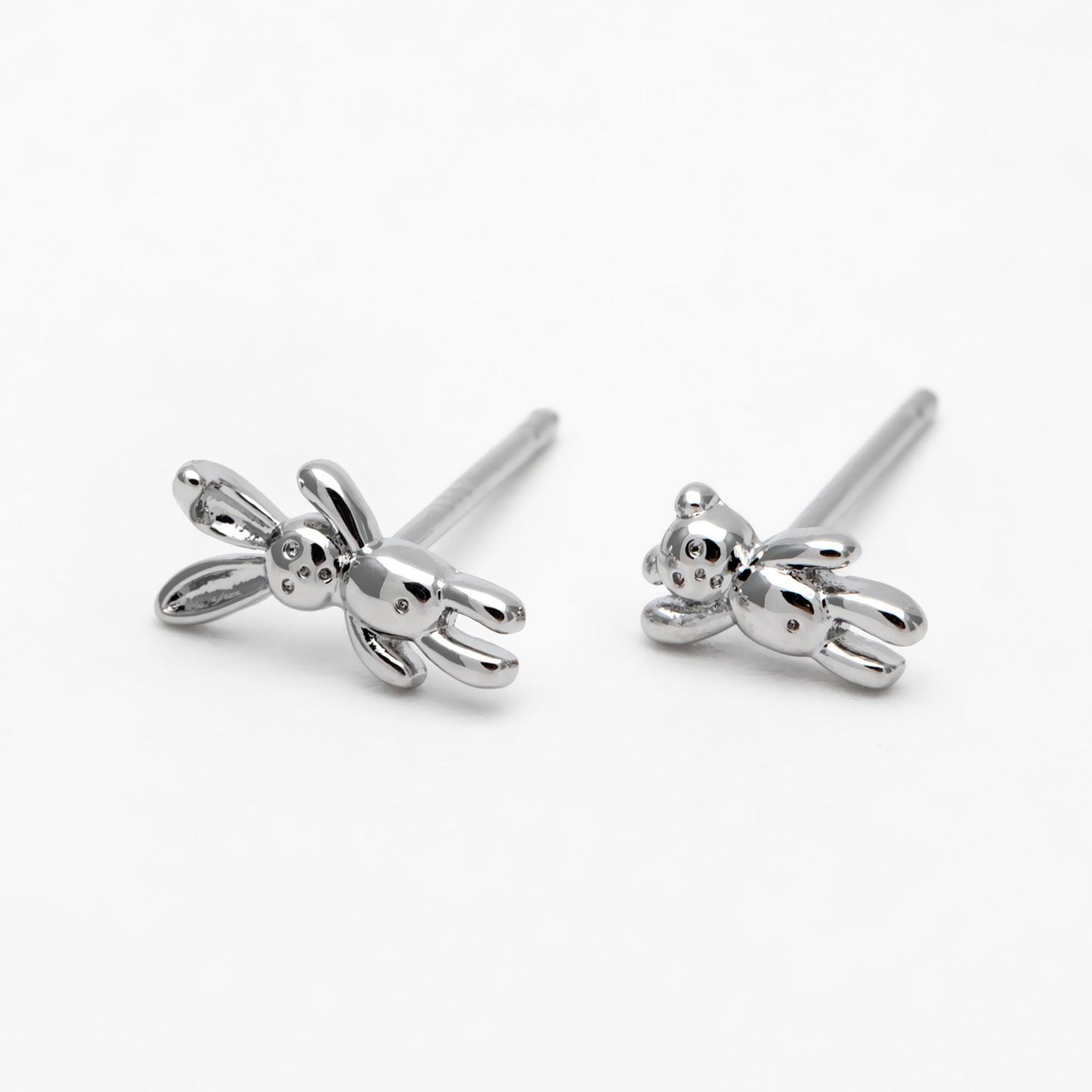 10pcs Gold/ Silver Rabbit and Bear Asymmetry Earrings, Gold/ Rhodium Plated Brass Minimalist Stud Earrings (GB-4207)