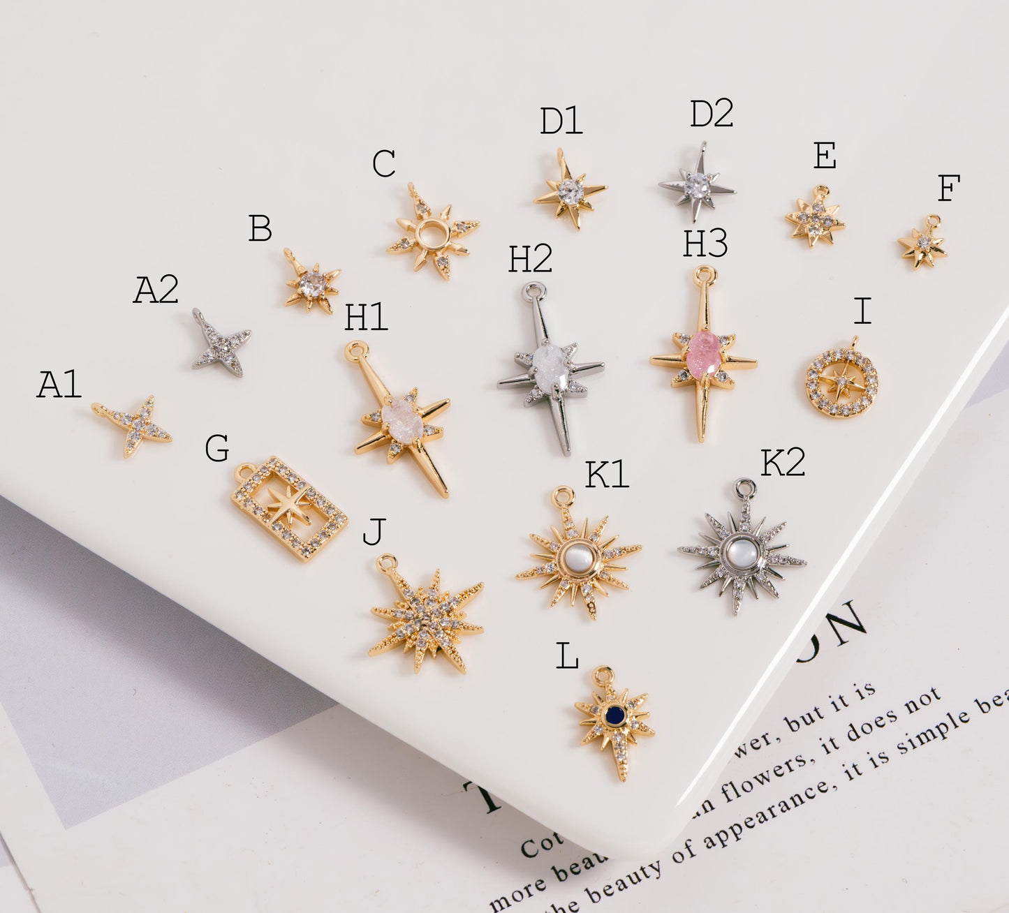 10pcs Gold/ Silver Tone North Star Charm, 18K Gold/ Rhodium plated Brass Mini Star Pendants (GB-924)