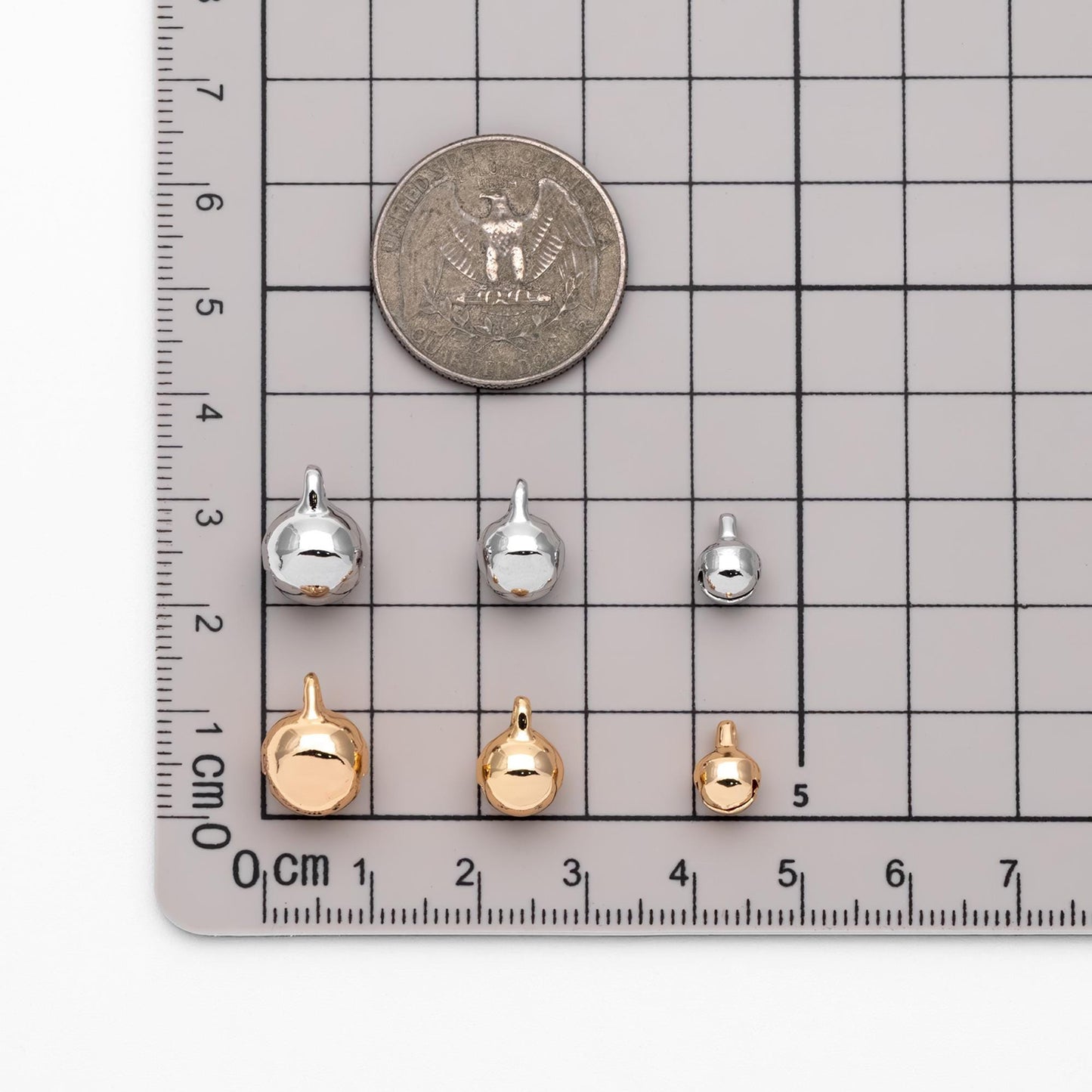 10pcs Gold/ Silver Tone Jingle Bell Charms, 6/ 8/ 10mm, Real Gold/ Rhodium plated Brass, Round Cat Bell Charms Can Ring (GB-192)