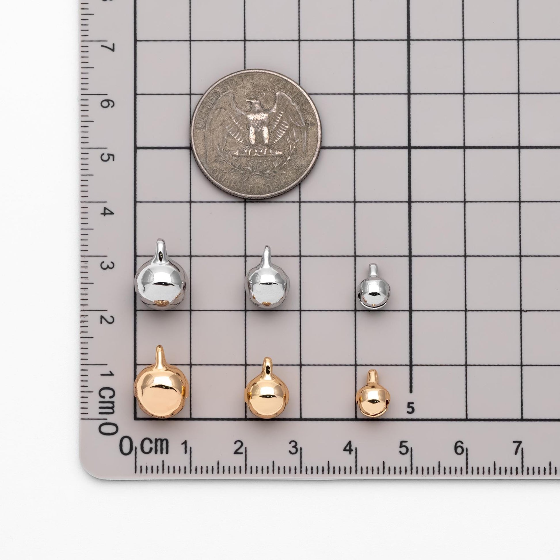 10pcs Gold/ Silver Tone Jingle Bell Charms, 6/ 8/ 10mm, Real Gold/ Rhodium plated Brass, Round Cat Bell Charms Can Ring (GB-192)