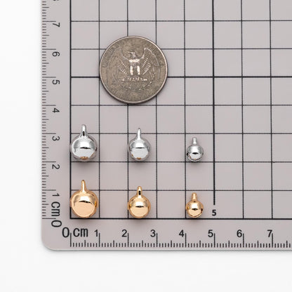 10pcs Gold/ Silver Tone Jingle Bell Charms, 6/ 8/ 10mm, Real Gold/ Rhodium plated Brass, Round Cat Bell Charms Can Ring (GB-192)