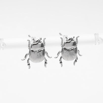 10pcs Gold/ Silver Texture Beetle Earrings 14x13mm, Gold/ Rhodium Plated Brass, Insect Stud Earrings (GB-4026)
