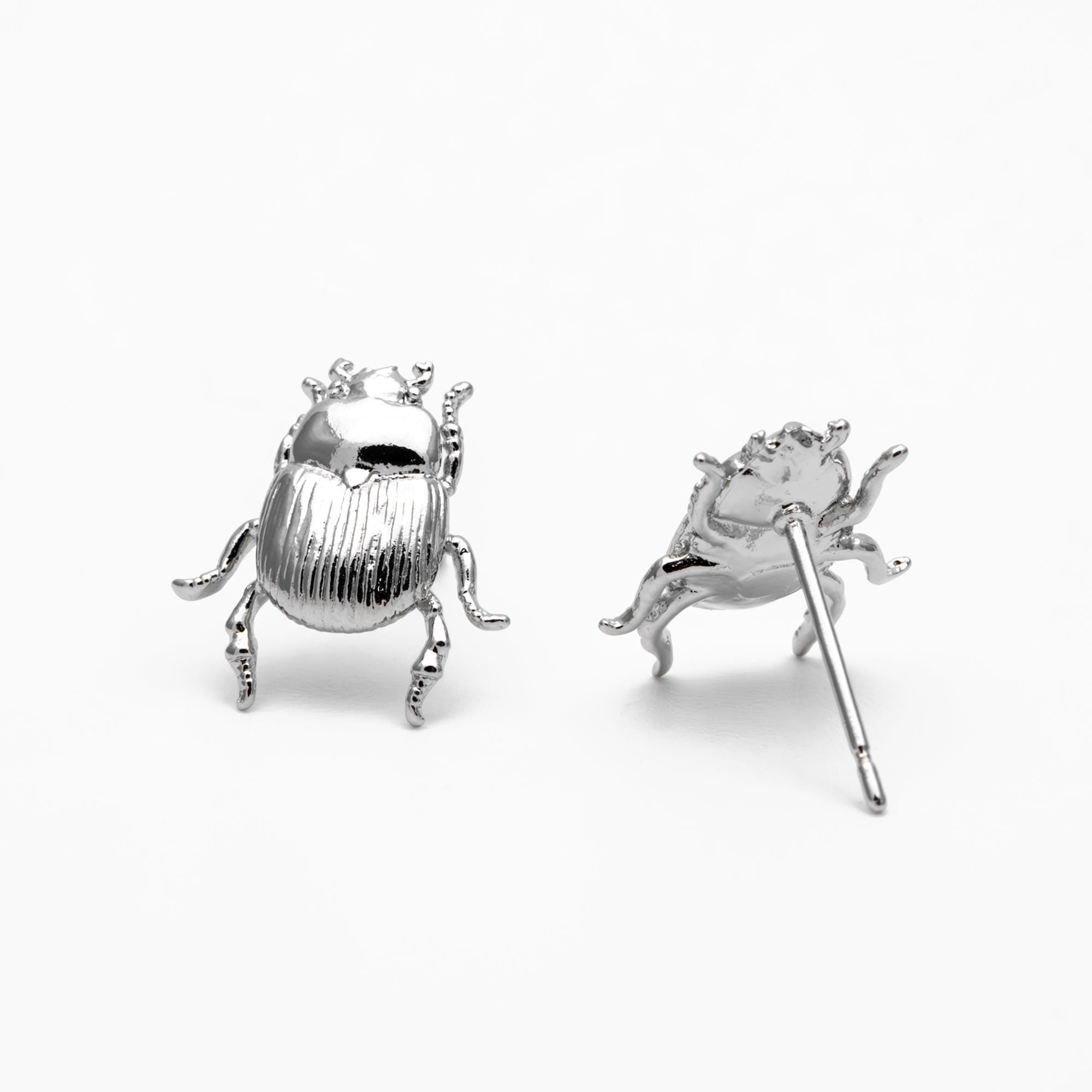 10pcs Gold/ Silver Texture Beetle Earrings 14x13mm, Gold/ Rhodium Plated Brass, Insect Stud Earrings (GB-4026)