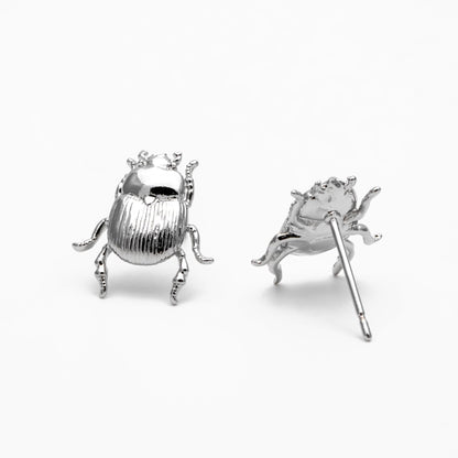 10pcs Gold/ Silver Texture Beetle Earrings 14x13mm, Gold/ Rhodium Plated Brass, Insect Stud Earrings (GB-4026)