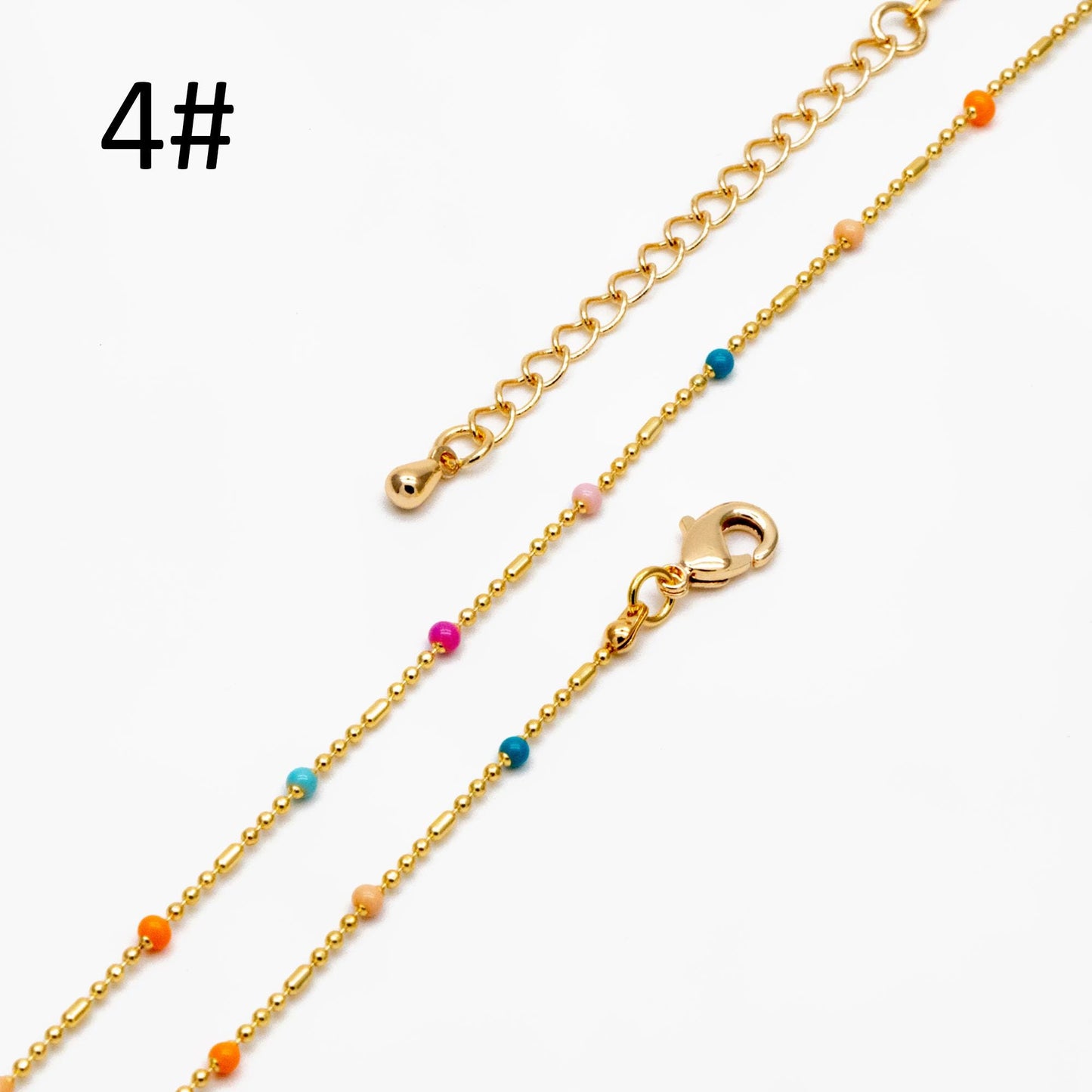 Gold Mix Color Enamel Beaded Chains 2mm, Finished Bracelet/ Anklet/ Necklace with Extender Chain, Ready to Wear (#LK-579)