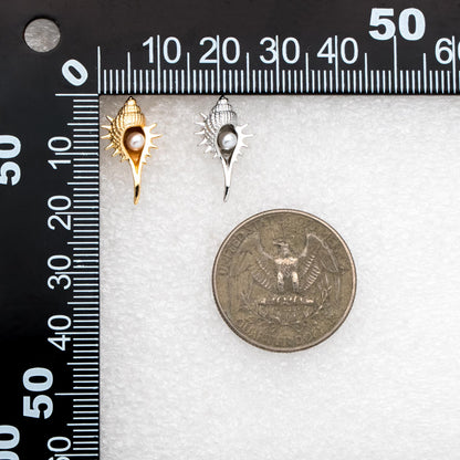 4pcs Faux Pearl Pave Gold/ Silver Tone Shell Earrings, Gold/ Rhodium plated Brass Seashell Stud Earrings (GB-4652)