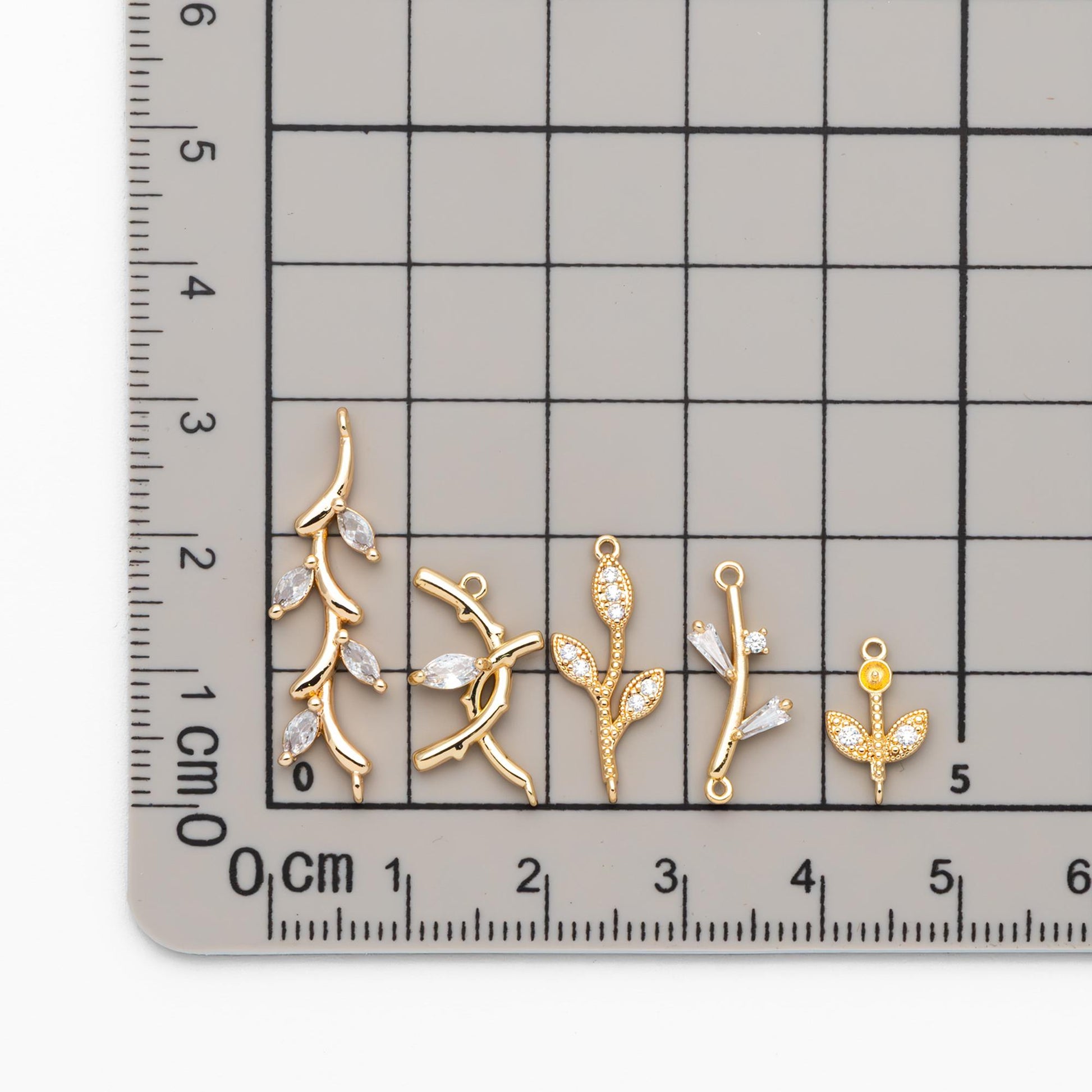 10pcs CZ pave Gold Leaf Charm Connectors , 18K Gold plated Brass Branch Pendants (GB-3145)