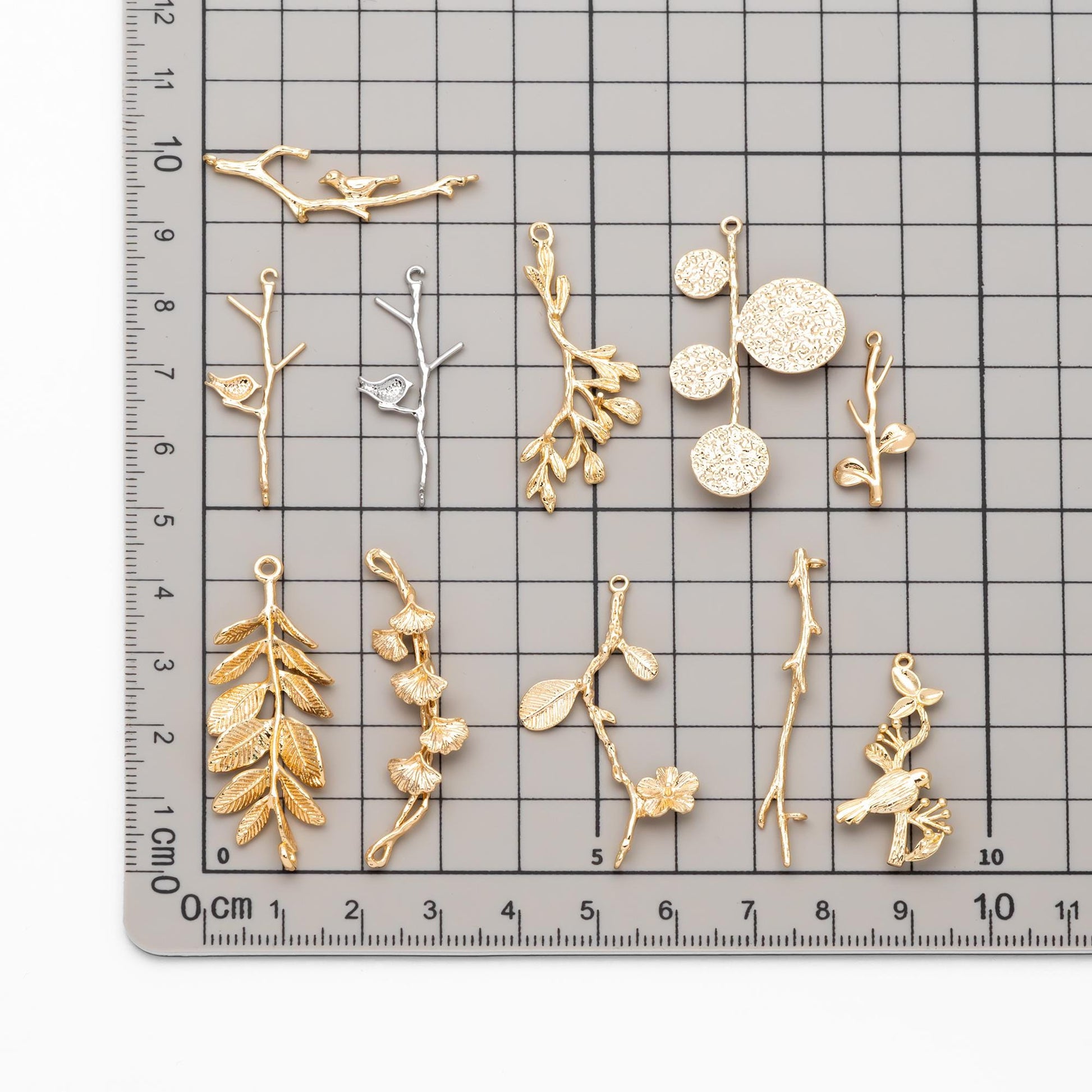 10pcs Gold/ Silver Tone Branch Connectors , Real Gold/ Rhodium plated Brass, Branch Pendants with Two Loops (GB-3622)