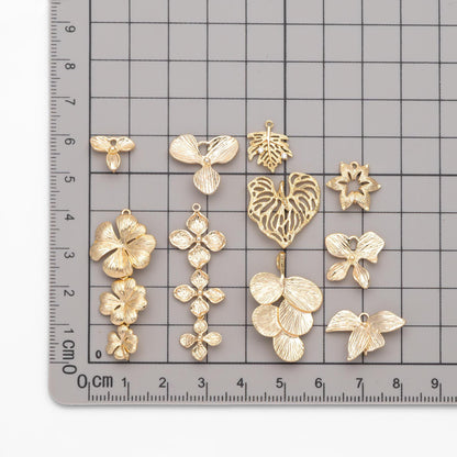10pcs Gold Leaf Charm Connectors , Real Gold plated Brass, Leaf Pendant with Two Loops (GB-4391)