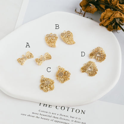 4pcs CZ Pave Gold Filigree Charms, Gold plated Brass, Earring Necklace Pendants (GB-1117)