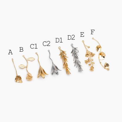 4pcs Gold/ Silver Tone Branch Leaf Charm Pendants , Gold/ Rhodium plated Brass, Lead Nickel Free (GB-954)