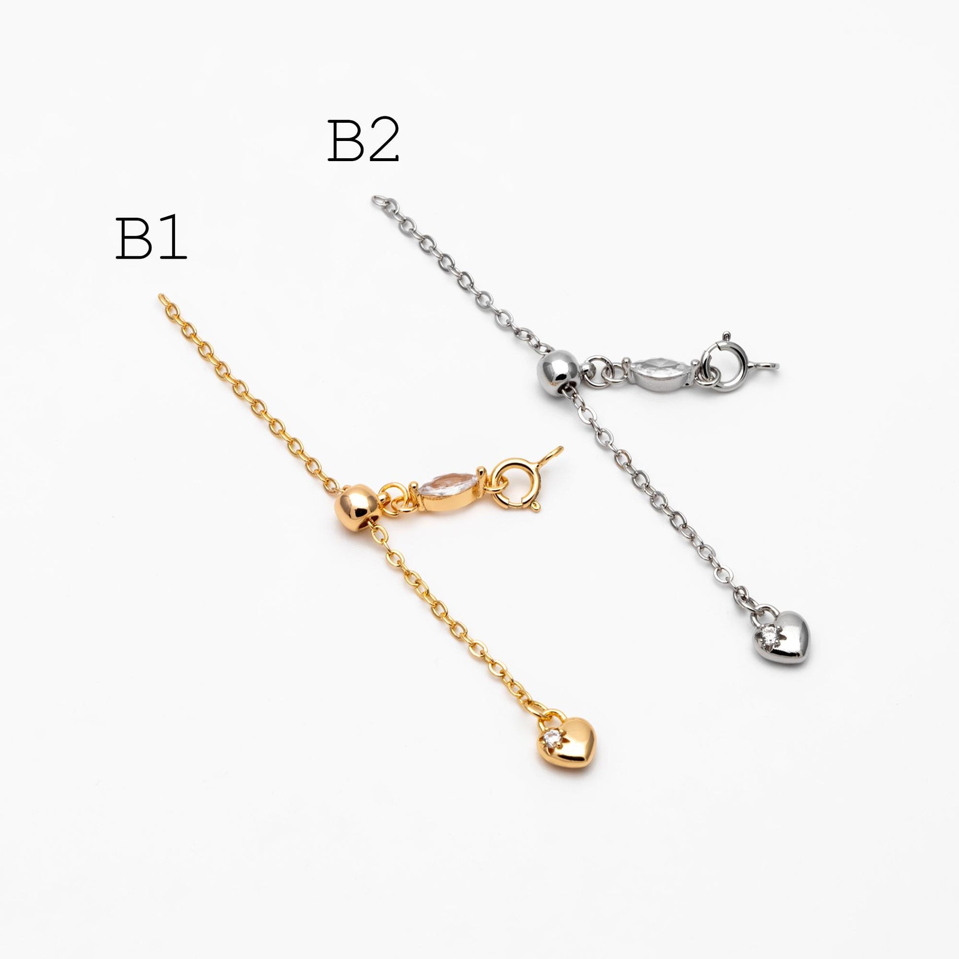 10pcs Gold/ Silver Tone Lobster Claw Clasps with Extender Chain , Gold/ Rhodium plated Brass, Necklace Bracelet Extension Chain (GB-100)