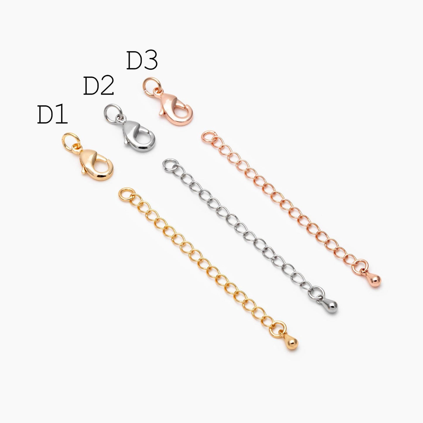 10pcs Gold/ Silver Tone Lobster Claw Clasps with Extender Chain , Gold/ Rhodium plated Brass, Necklace Bracelet Extension Chain (GB-100)