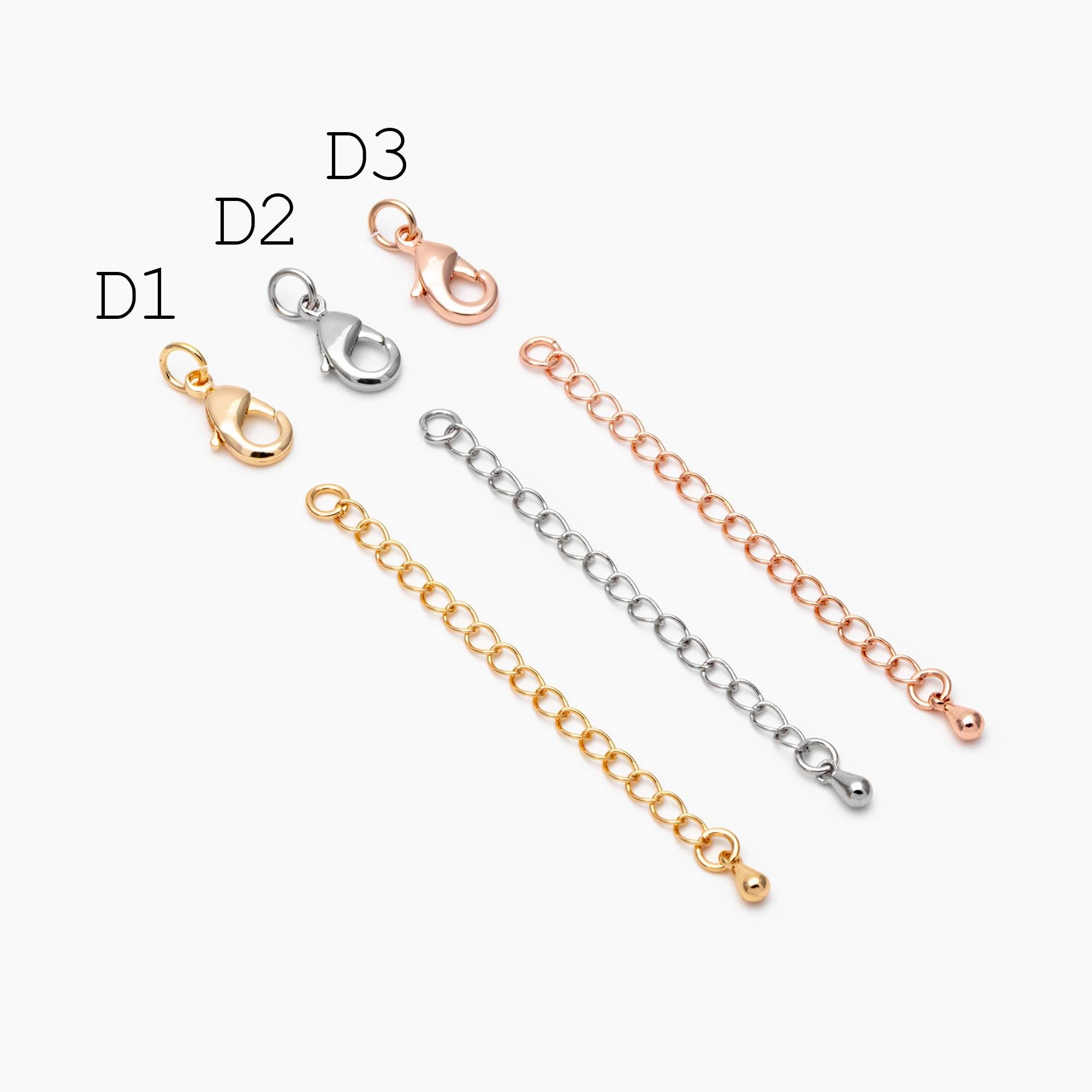 10pcs Gold/ Silver Tone Lobster Claw Clasps with Extender Chain , Gold/ Rhodium plated Brass, Necklace Bracelet Extension Chain (GB-100)