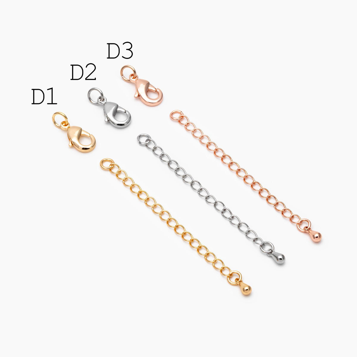 10pcs Gold/ Silver Tone Lobster Claw Clasps with Extender Chain , Gold/ Rhodium plated Brass, Necklace Bracelet Extension Chain (GB-100)
