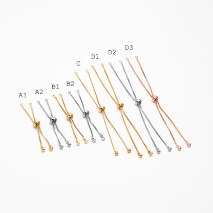 10pcs Gold/ Silver/ Rose gold Sliding Adjustable Bracelet Making Chain, Half-finished Bracelet with Rubber Stopper Beads (GB-269)