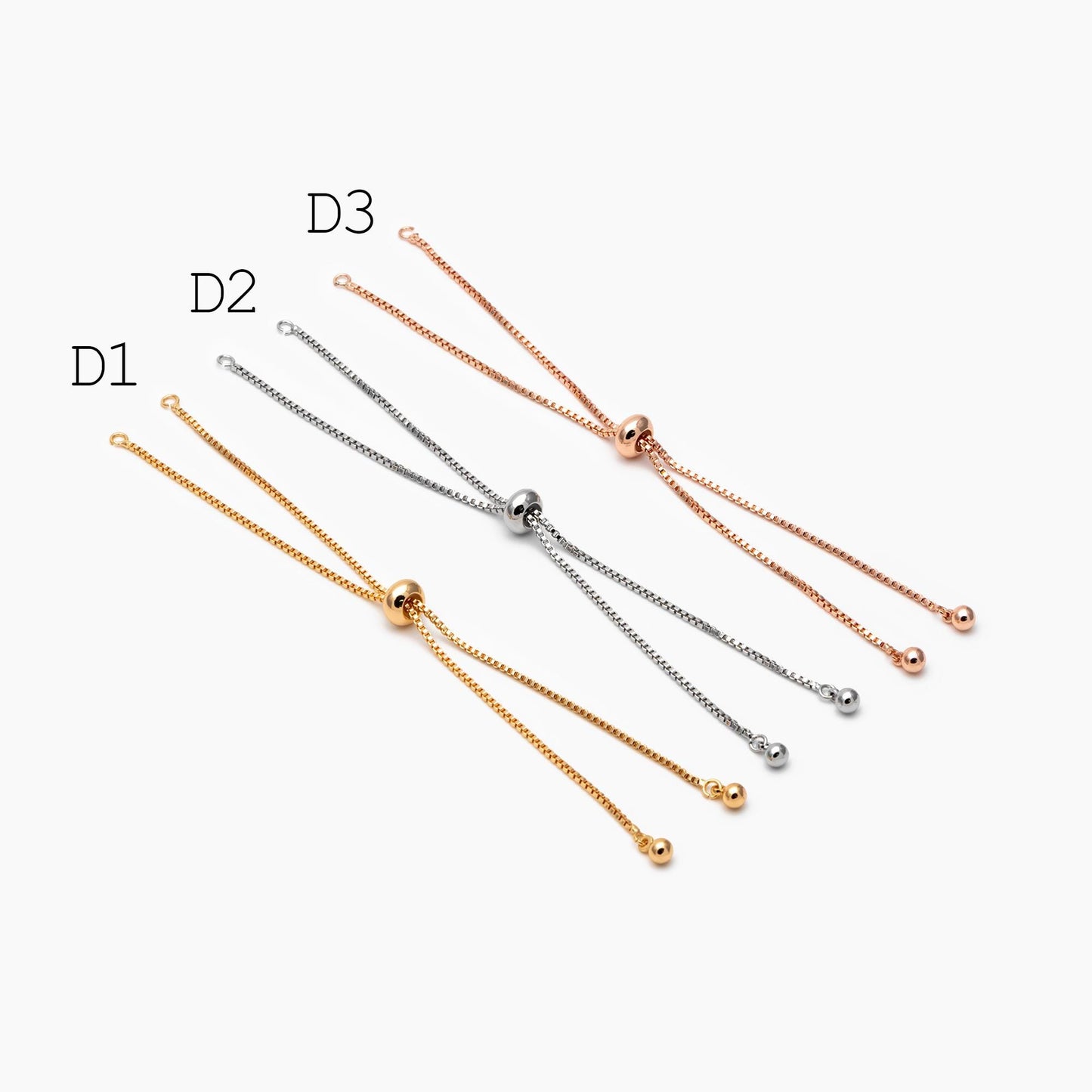 10pcs Gold/ Silver/ Rose gold Sliding Adjustable Bracelet Making Chain, Half-finished Bracelet with Rubber Stopper Beads (GB-269)