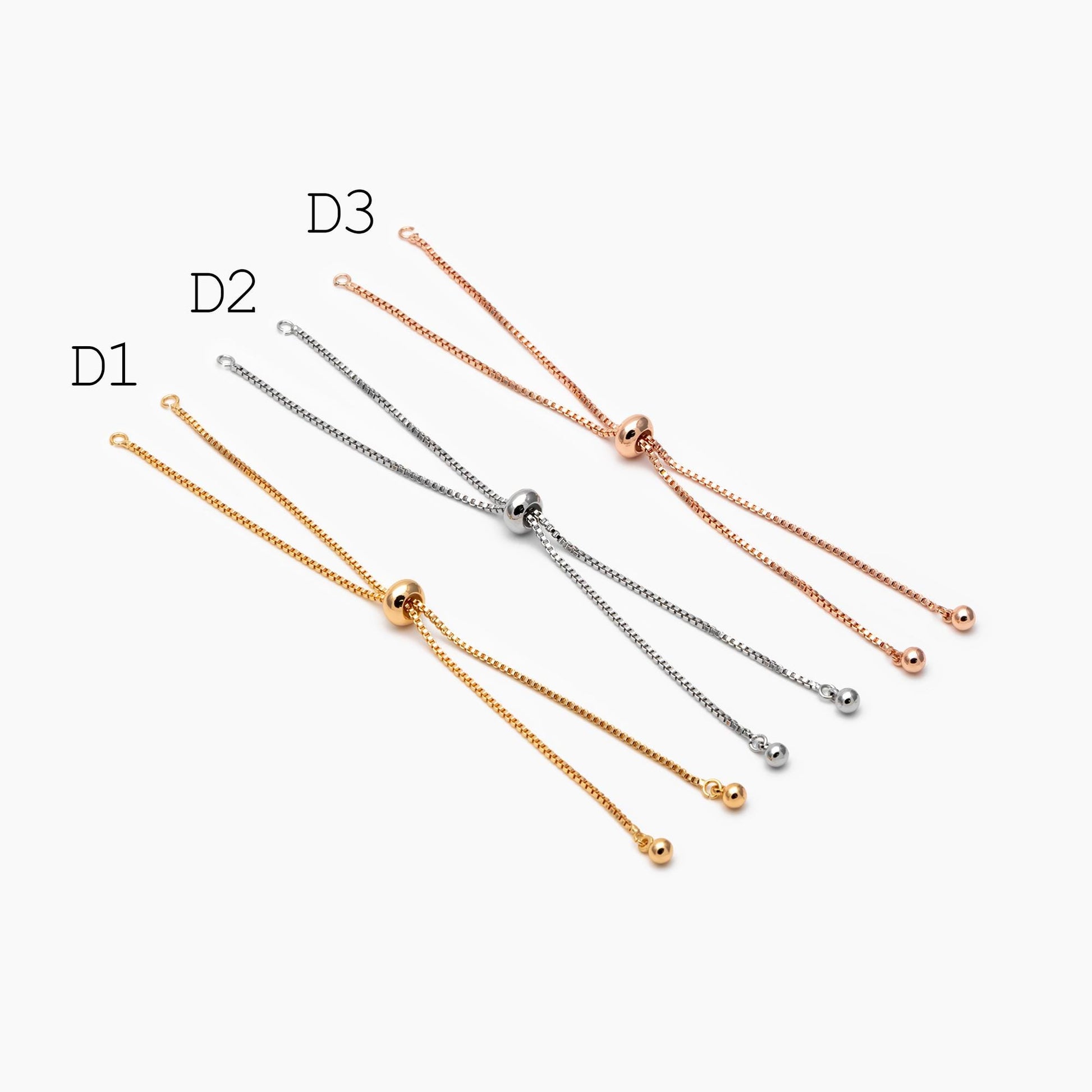 10pcs Gold/ Silver/ Rose gold Sliding Adjustable Bracelet Making Chain, Half-finished Bracelet with Rubber Stopper Beads (GB-269)