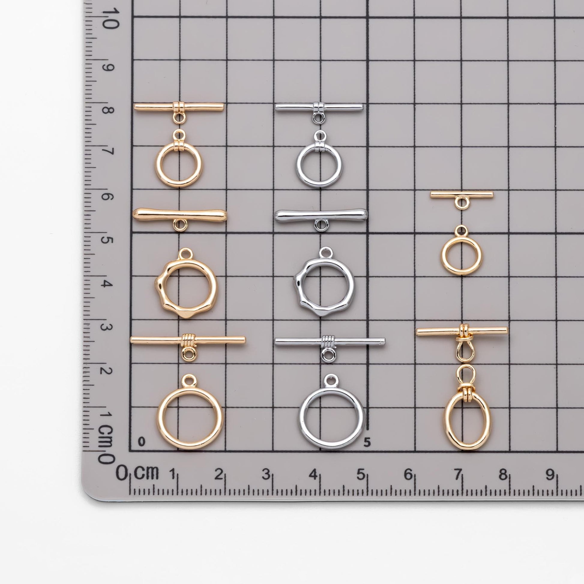 10 sets Gold/ Silver Tone Toggle Clasp, Real Gold/ Rhodium plated Brass, Close Clasp (#GB-1543)