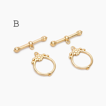 10 sets Gold Toggle Clasp, Real Gold plated Brass, Easy Close Clasp (GB-2563)