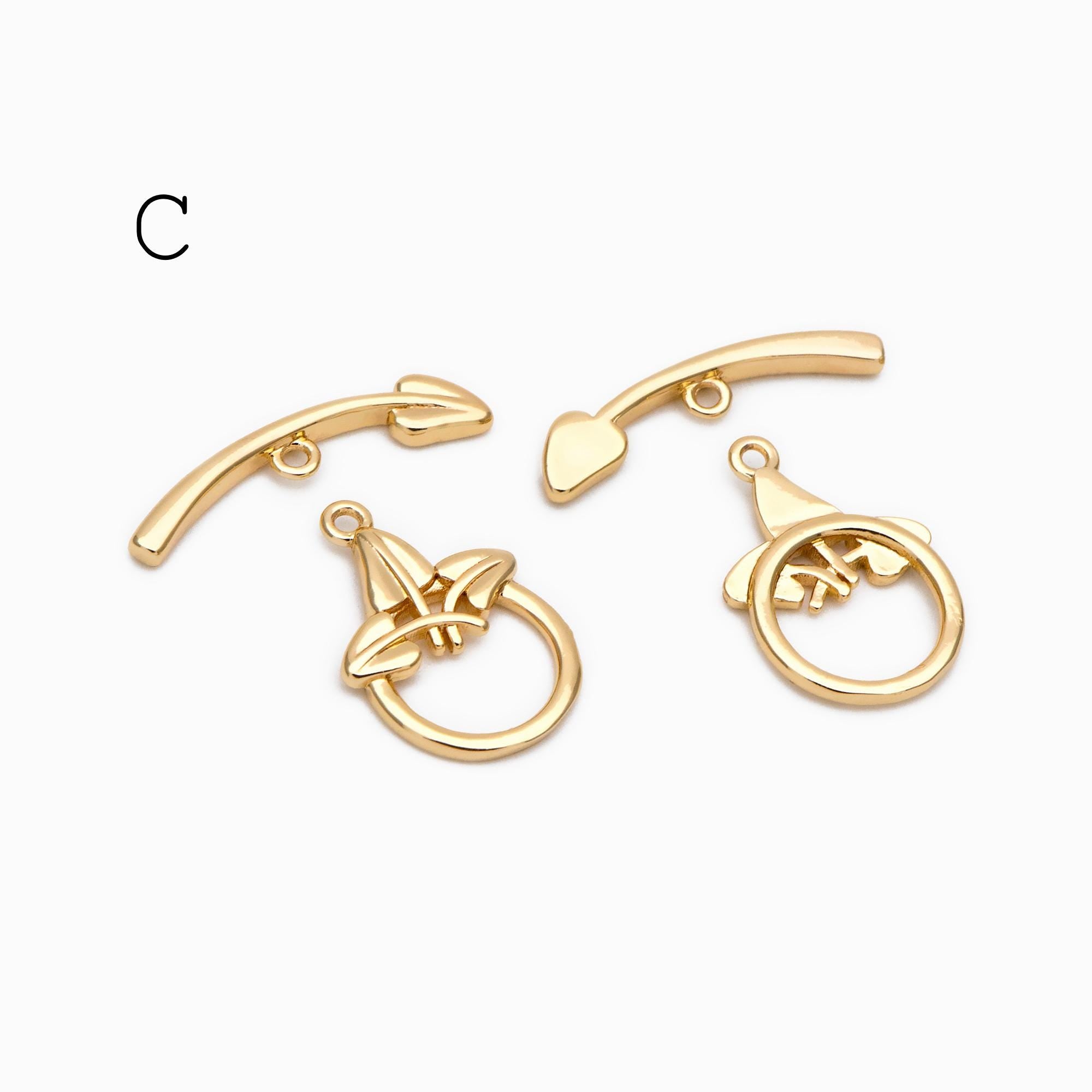 10 sets Gold Toggle Clasp, Real Gold plated Brass, Easy Close Clasp (GB-2563)