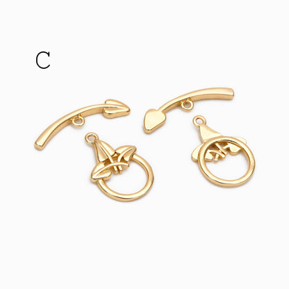 10 sets Gold Toggle Clasp, Real Gold plated Brass, Easy Close Clasp (GB-2563)