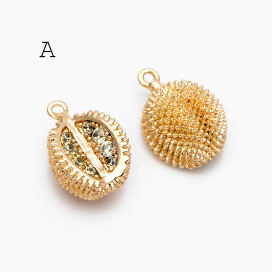 4pcs CZ pave Gold Durian/ Dragon Fruit/ Pomegranate Charms, Gold plated Brass, Dainty Fruit Charms (GB-4355)
