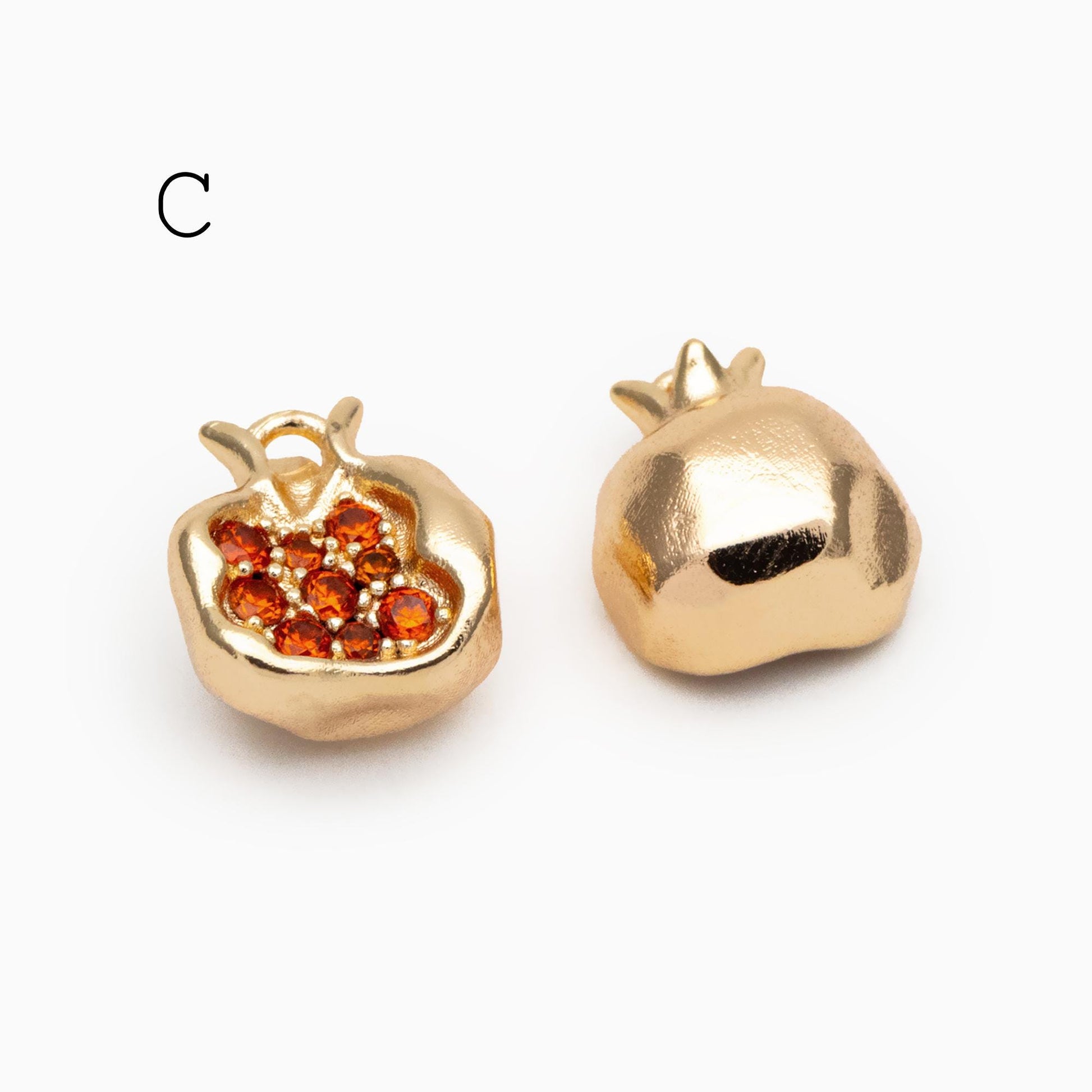 4pcs CZ pave Gold Durian/ Dragon Fruit/ Pomegranate Charms, Gold plated Brass, Dainty Fruit Charms (GB-4355)