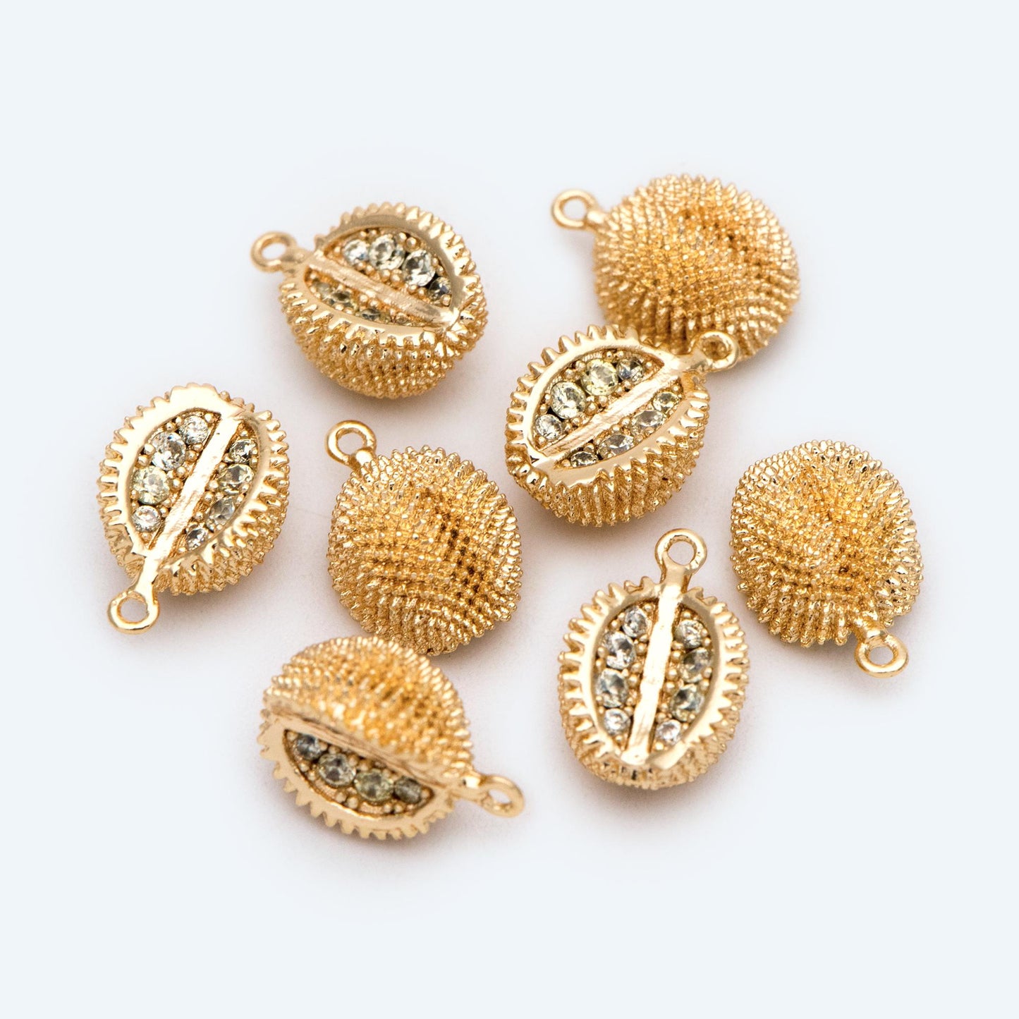 4pcs CZ pave Gold Durian/ Dragon Fruit/ Pomegranate Charms, Gold plated Brass, Dainty Fruit Charms (GB-4355)