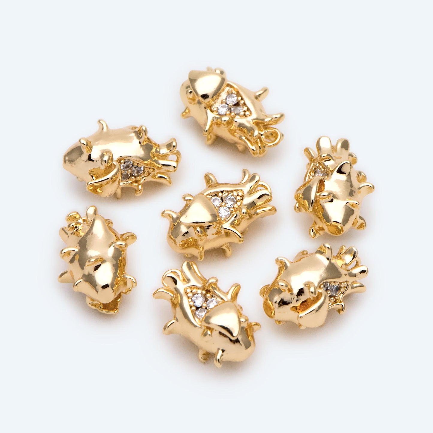 4pcs CZ pave Gold Durian/ Dragon Fruit/ Pomegranate Charms, Gold plated Brass, Dainty Fruit Charms (GB-4355)