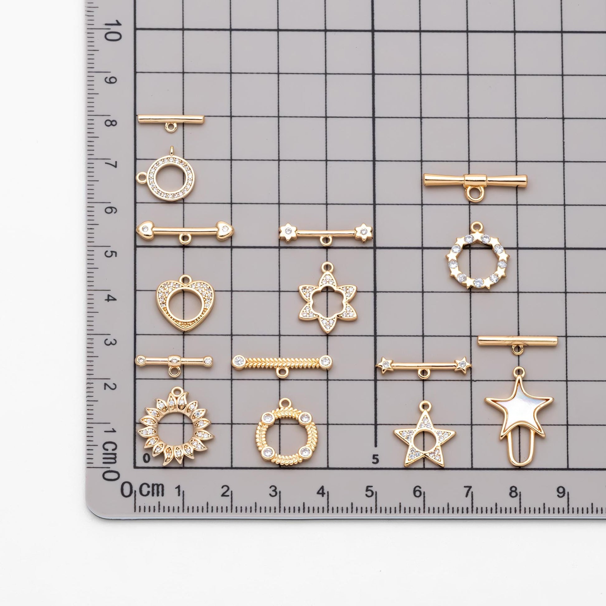 4pcs CZ Pave Gold Toggle Clasp, Jewelry Clasp, 18K Gold Plated, Close Clasp (GB-3544)