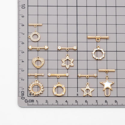 4pcs CZ Pave Gold Toggle Clasp, Jewelry Clasp, 18K Gold Plated, Close Clasp (GB-3544)